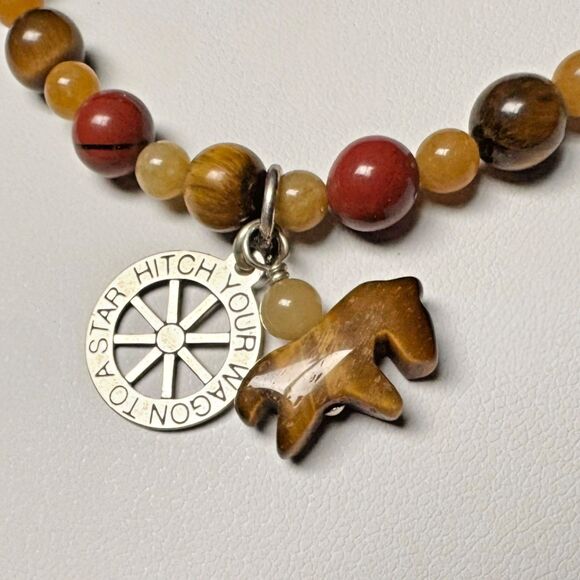 CAROLYN POLLACK STERLING SILVER TIGERS EYE BEADED WAGON WHEEL NECKLACE  16" -20" - Picture 11 of 16